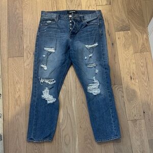 Express Cropped Distressed Blue Jeans